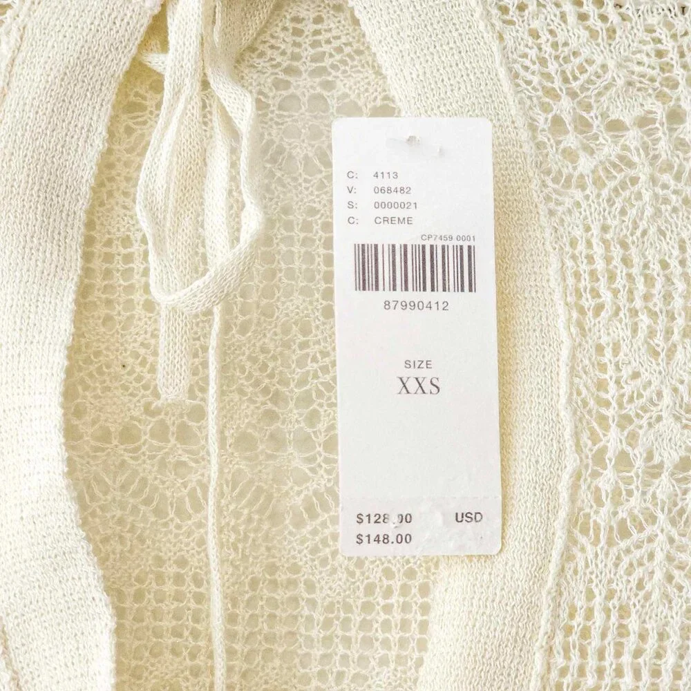 NWT Anthropologie Cream Sheer Open-Stitch Ruffle Summer Pullover Size XXS